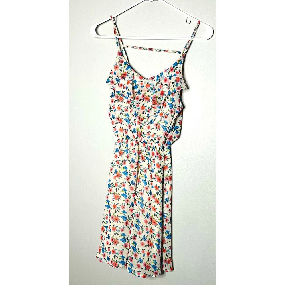 Lush White Floral Adjustable Strap Mini Dress Size Small